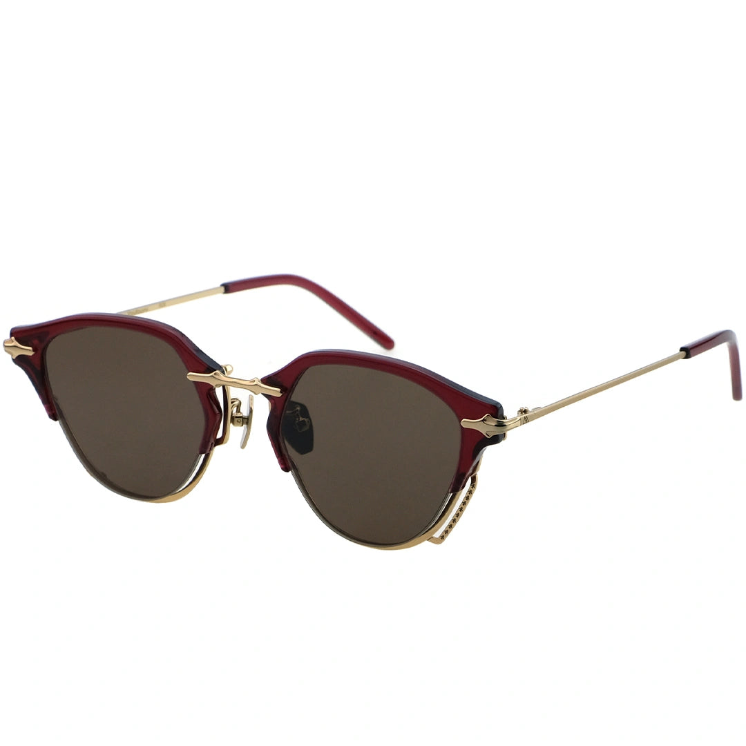 MYTH Greece 90s retro oval sunglasses browline red and gold metal frame, brown lens futuristic sunglasses mens and womens