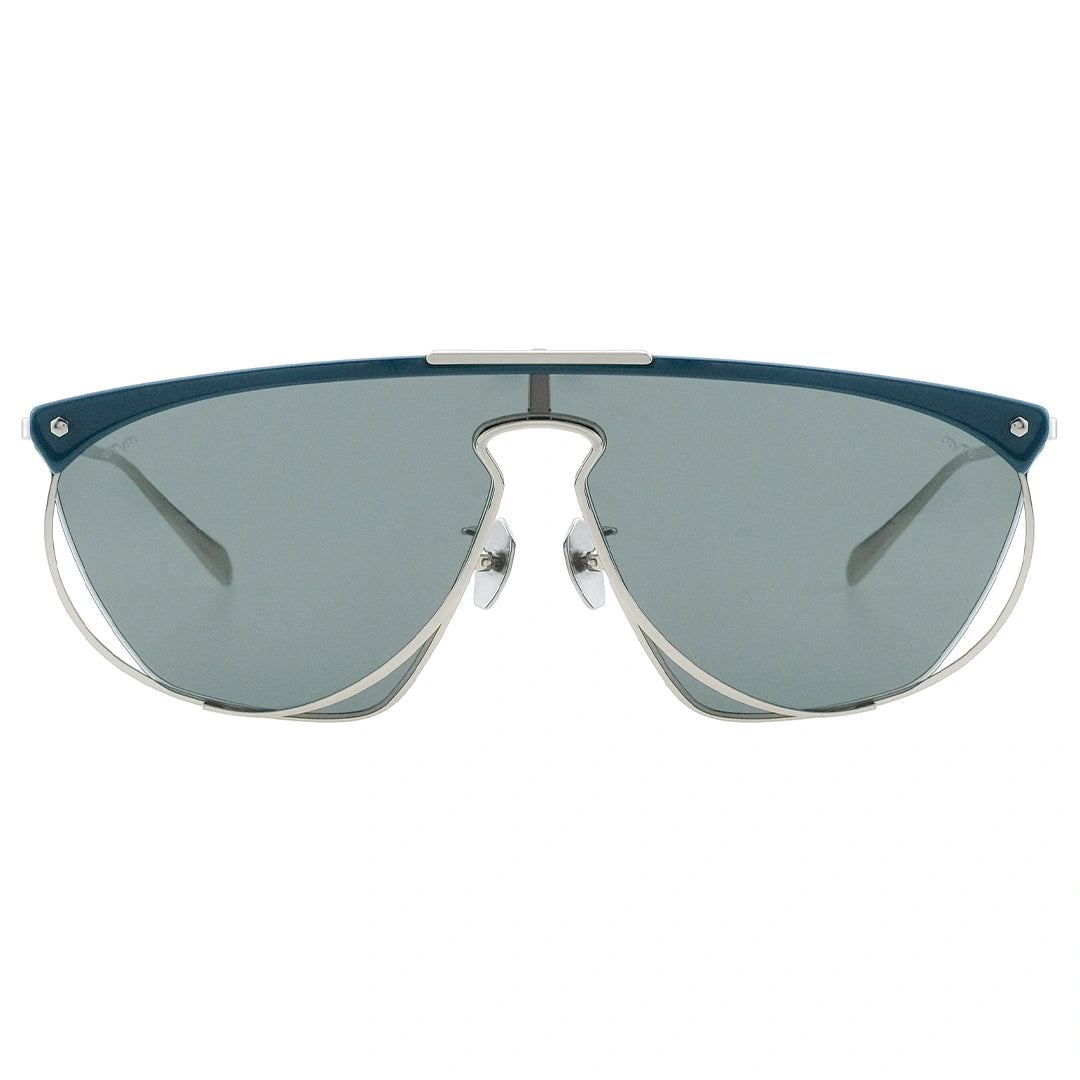 Myth Greece M4 KNIGHT one piece flat top browline sunglasses blue grey lens silver metal frame with bold design for mens and womens