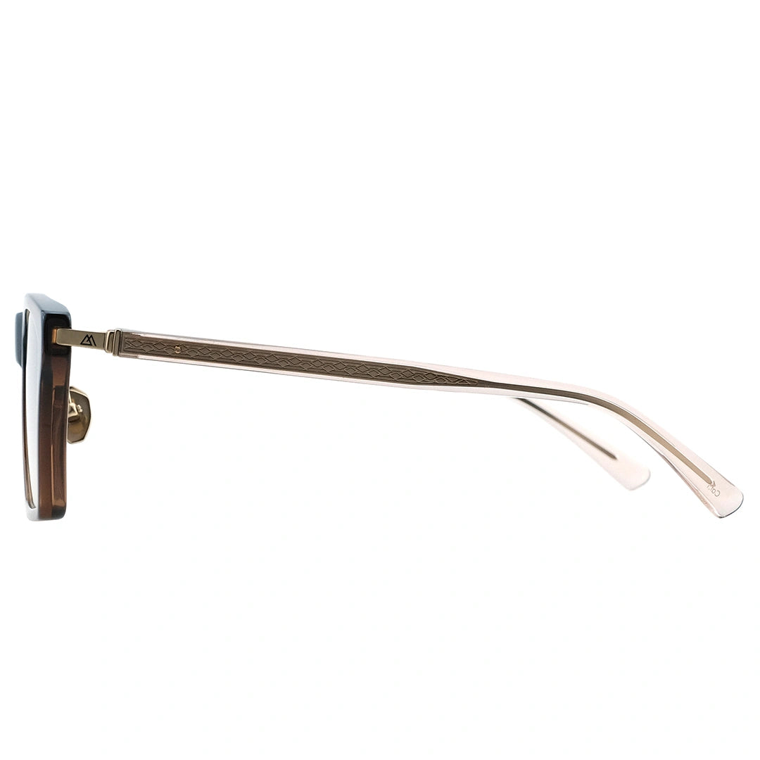 Myth Greece Turquoise flat top square sunglasses brown frames mix acetate and metal with adjustable nose pad