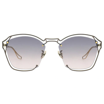 YARN square gray pink gradient sunglasses with thin gold metal frame hollow decoration