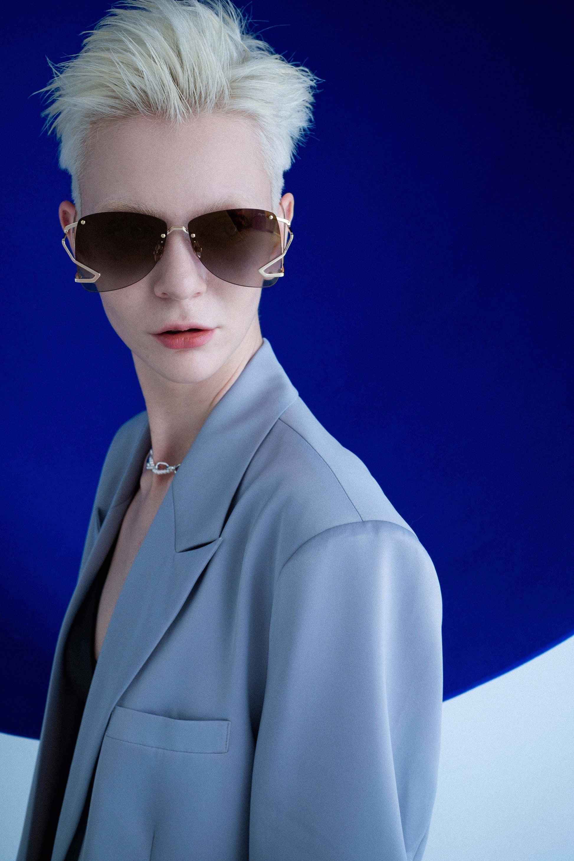 MYTH GREECE MEMENTO grey rim less sunglasses gold metal curved frame aviators womens ladis sunglasses elegant vintage