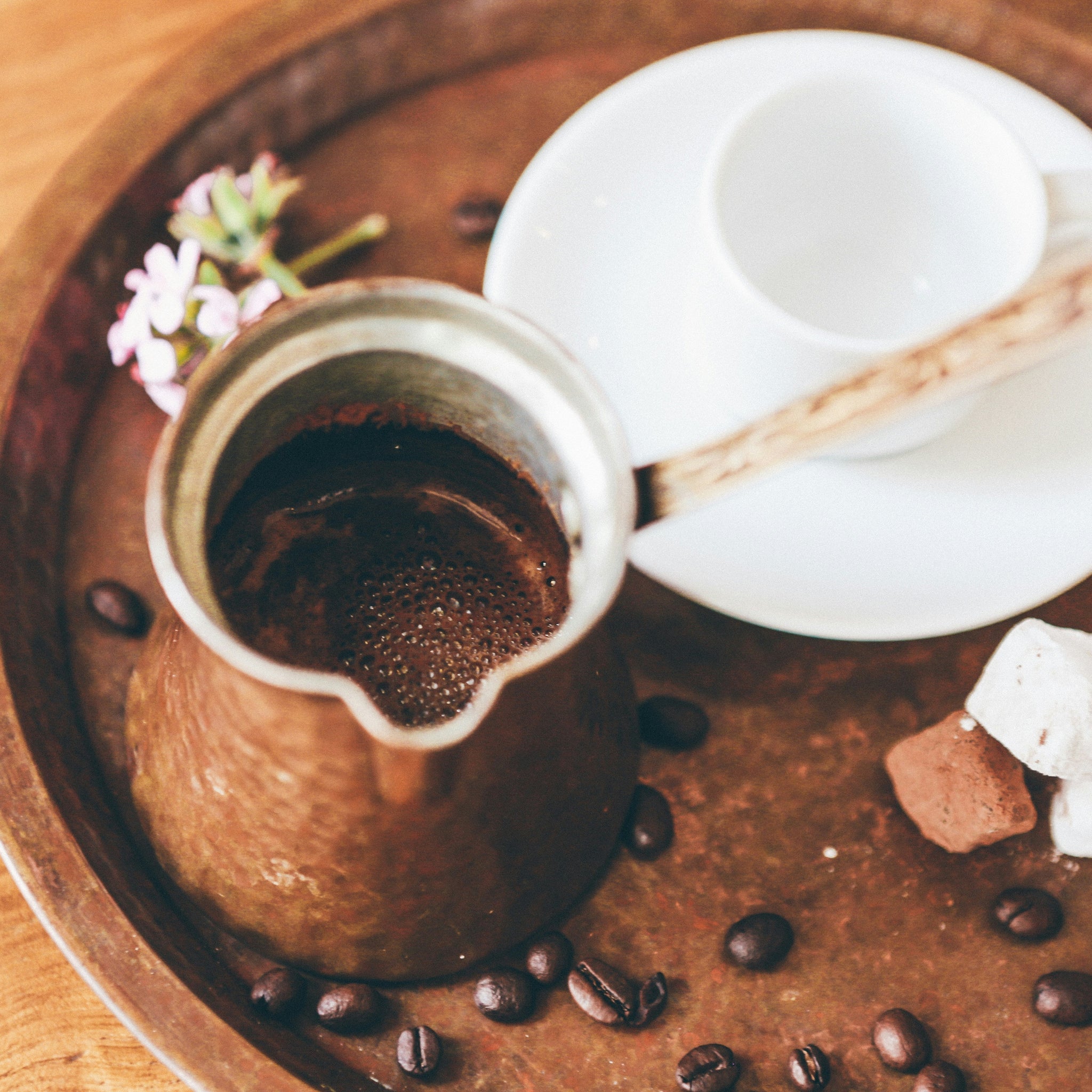 brewing coffee with beans