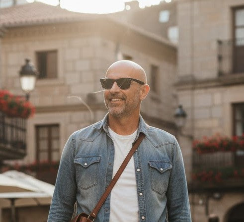 bald man wearing sunglasses 