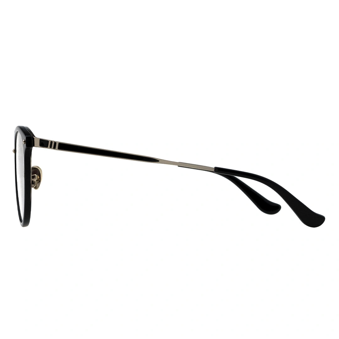 black and silver temple of eyeglasses