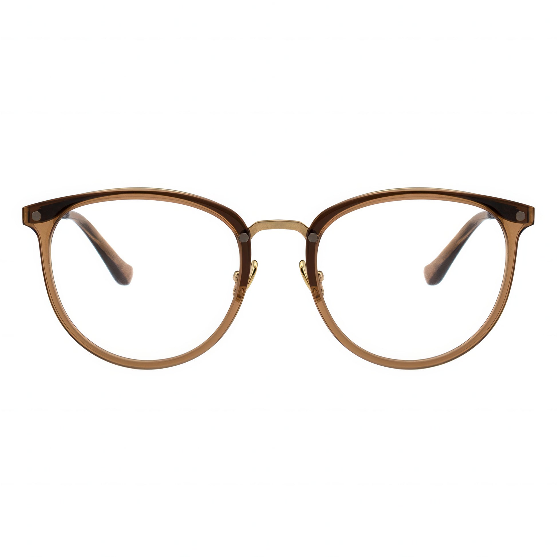brown clear eyeglasses