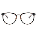 A pair of oval eyeglasses with tortoise-pattern frames