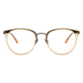 a pair of oval eyeglasses with a with clear frame 