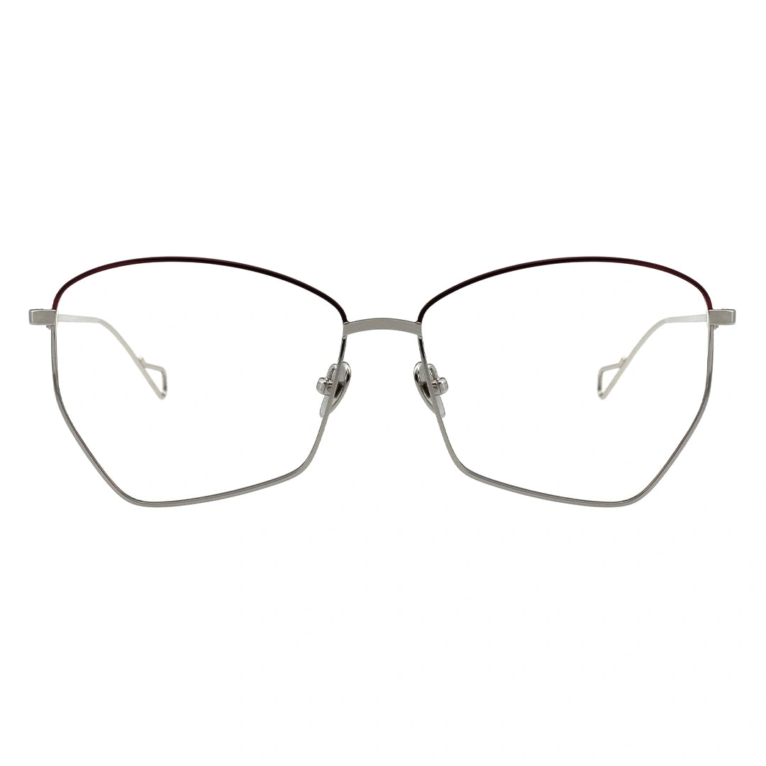 A pair of Browline eyeglasses with a metallic frame