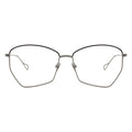 geometric eyeglasses with black and silver frame