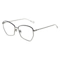 geometric eyeglasses with black and silver frame