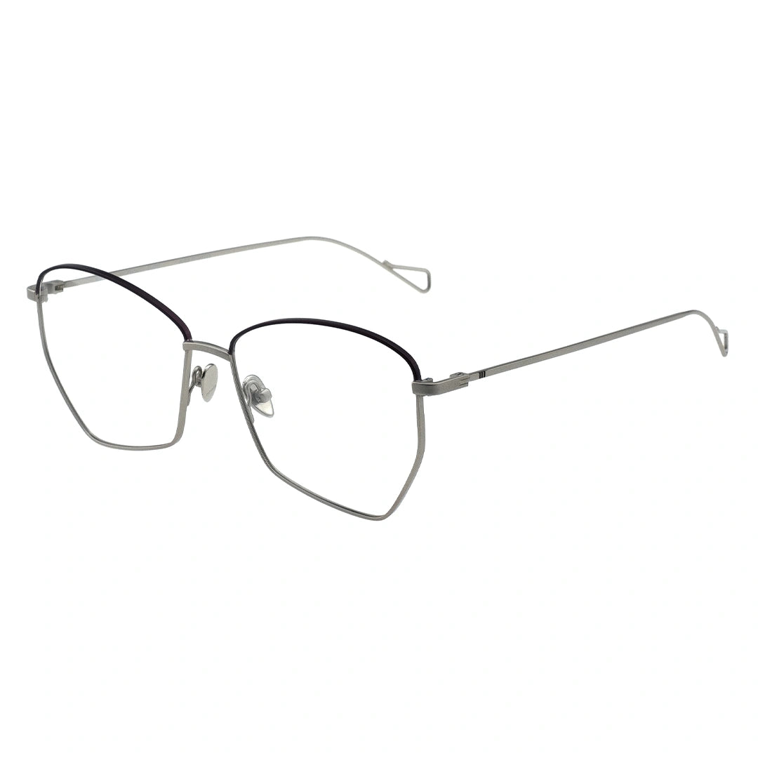 geometric eyeglasses with black and silver frame