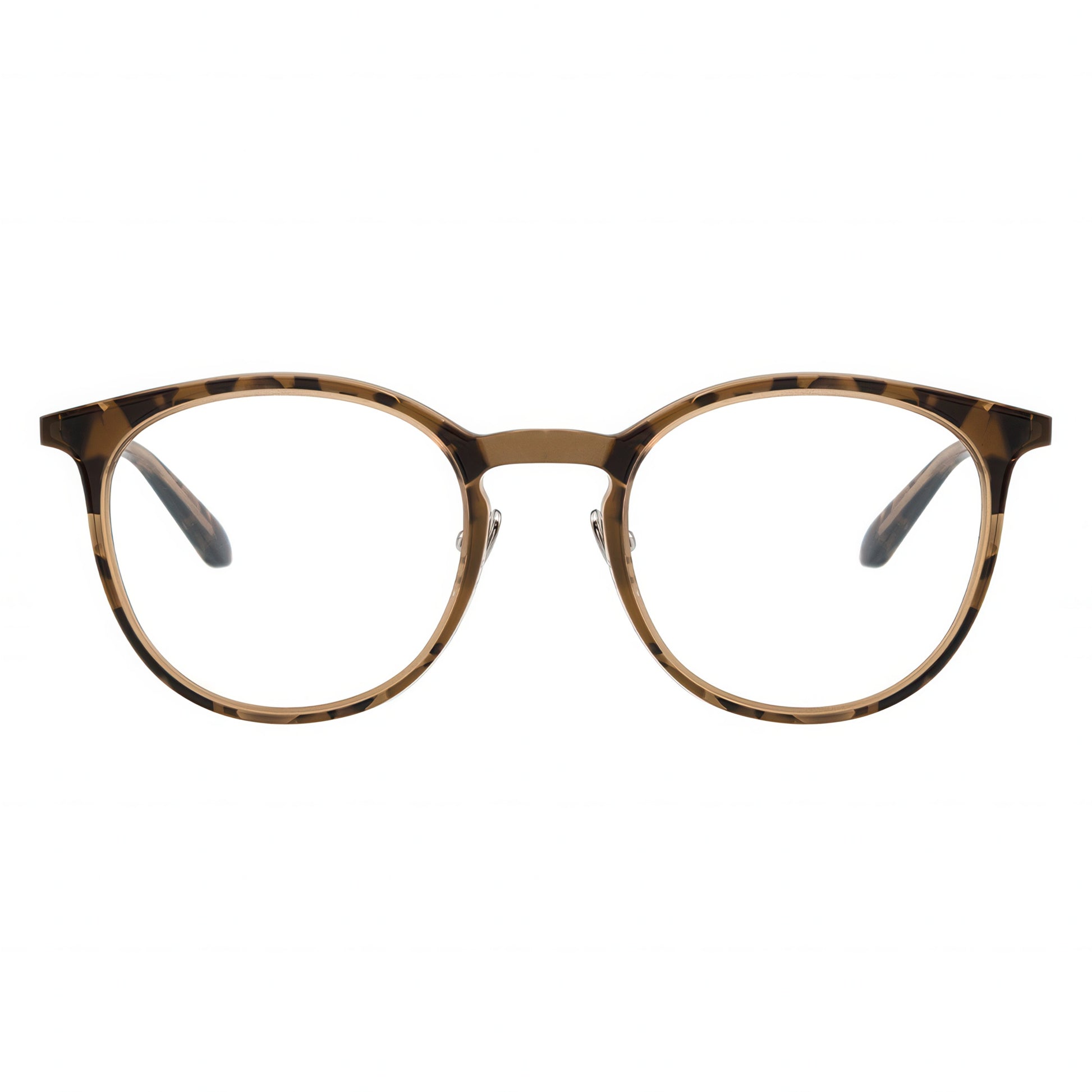 Round eyeglasses with a tortoiseshell frame on a white background