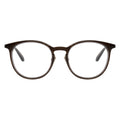 front view of brown round eyeglasses