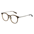 Round eyeglasses with a brown and silver frame on a white background