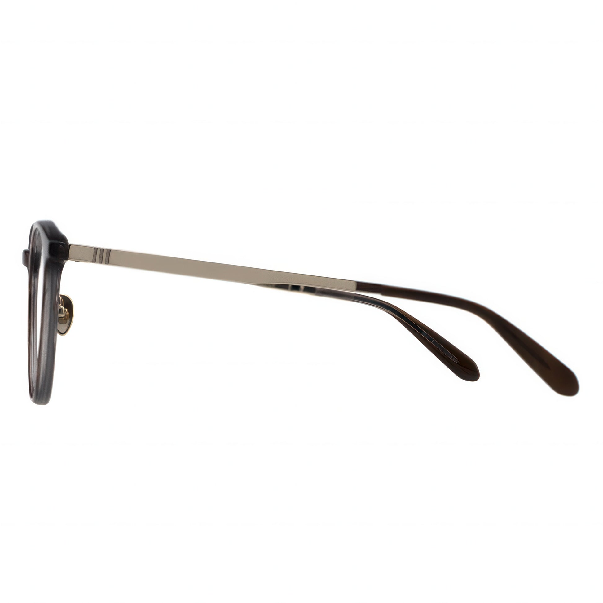 brown round eyeglasses with silver temple