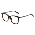 Three-quarter view of rectangular, two-tone gradient eyeglasses with gunmetal temples.