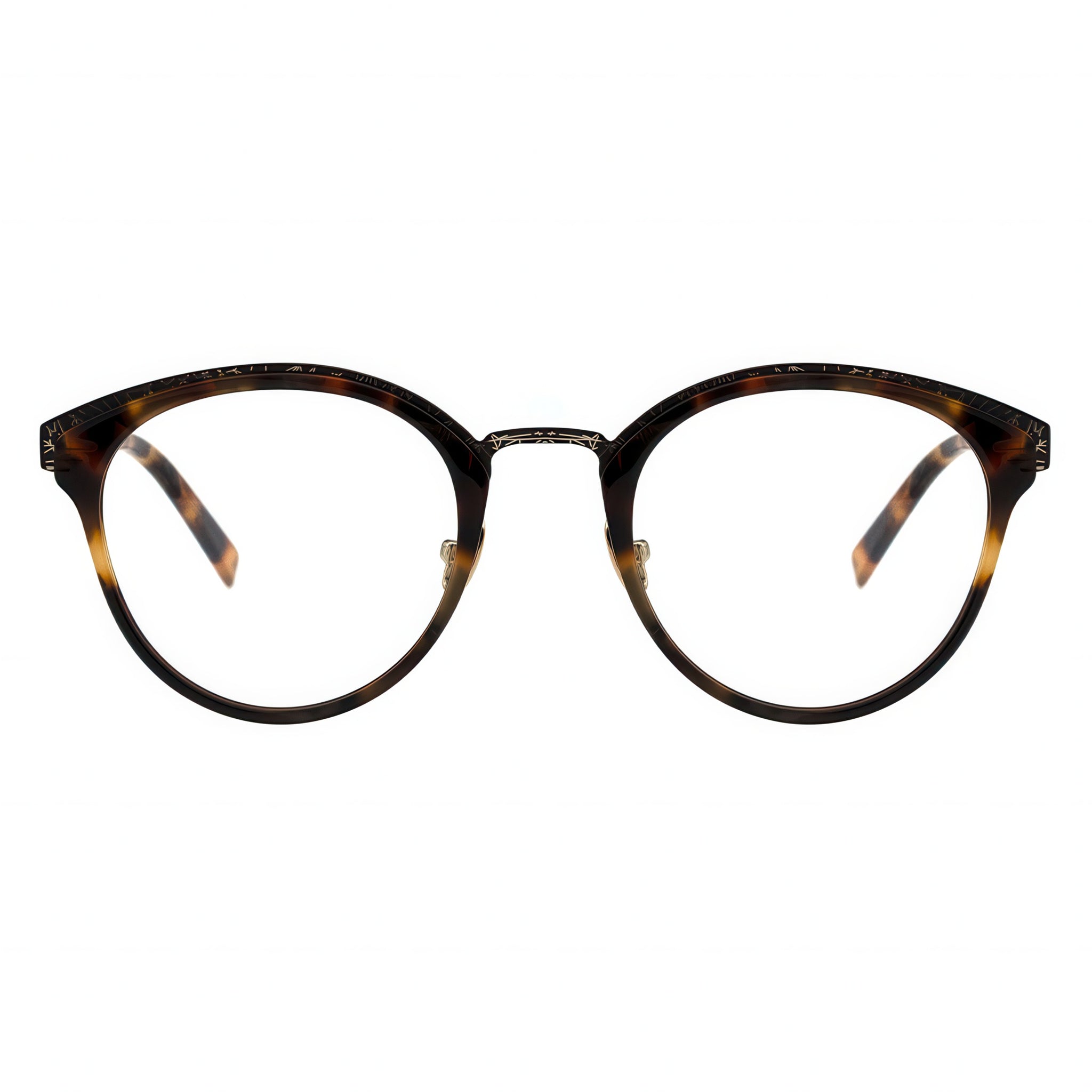Tortoiseshell eyeglasses on a white background