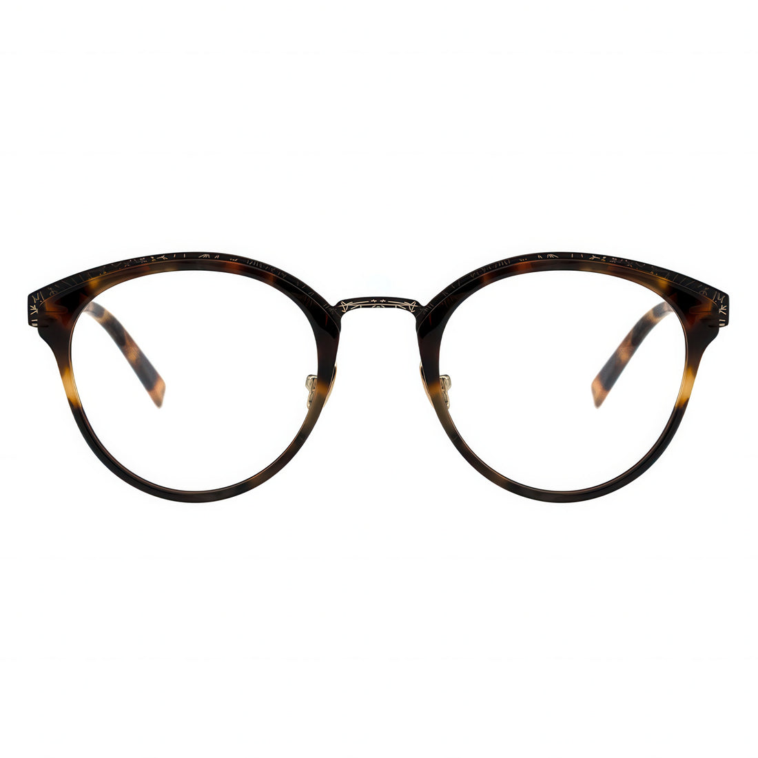 Tortoiseshell eyeglasses on a white background