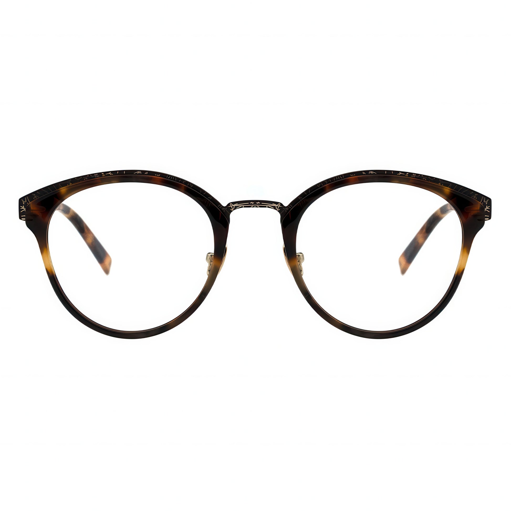 Tortoiseshell eyeglasses on a white background