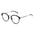 Round eyeglasses with a tortoiseshell pattern on a white background