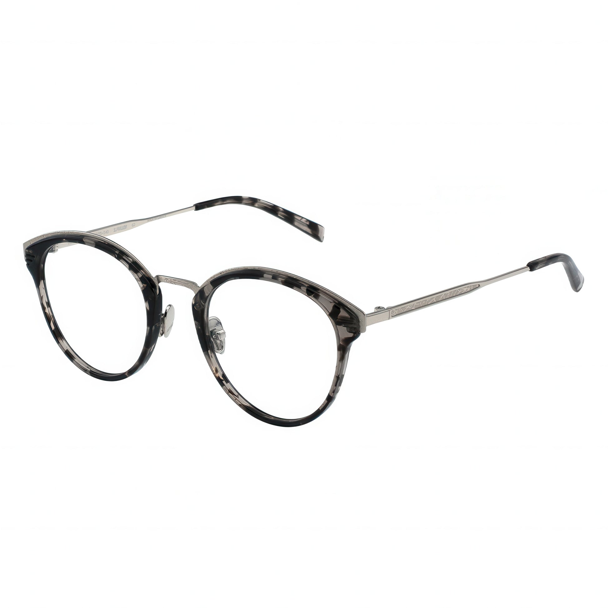 Round eyeglasses with a tortoiseshell pattern on a white background