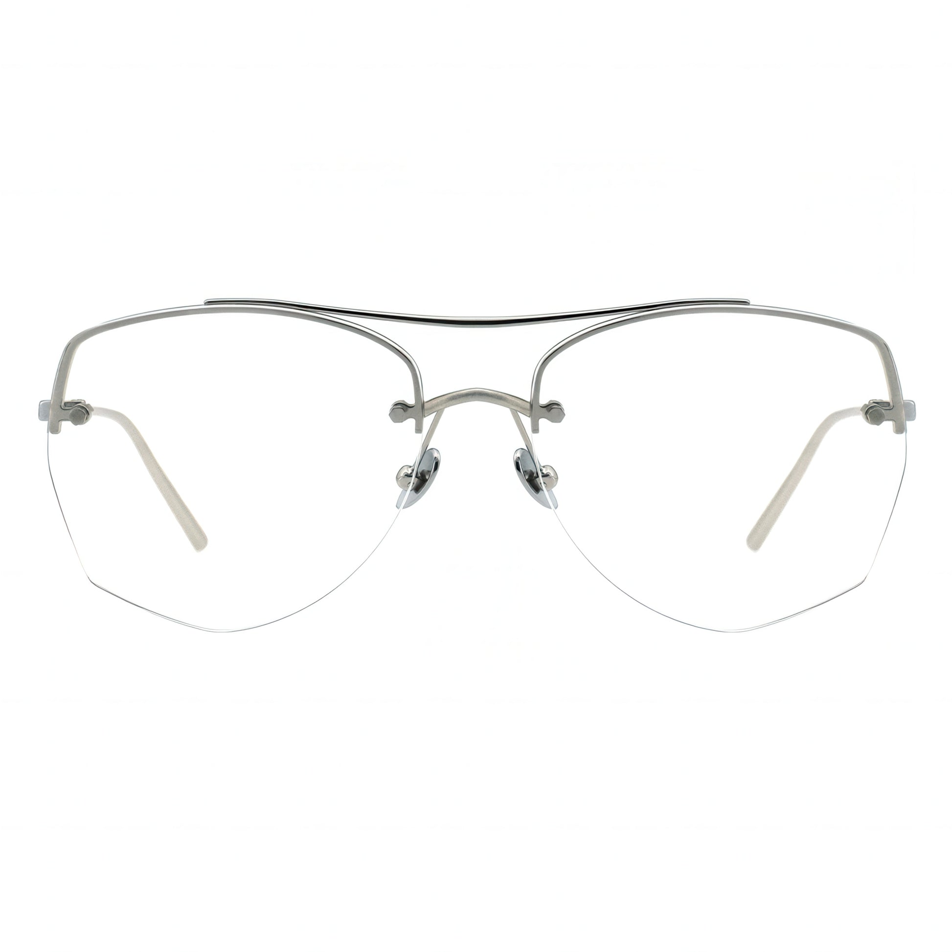 silver half-rim eyeglasses