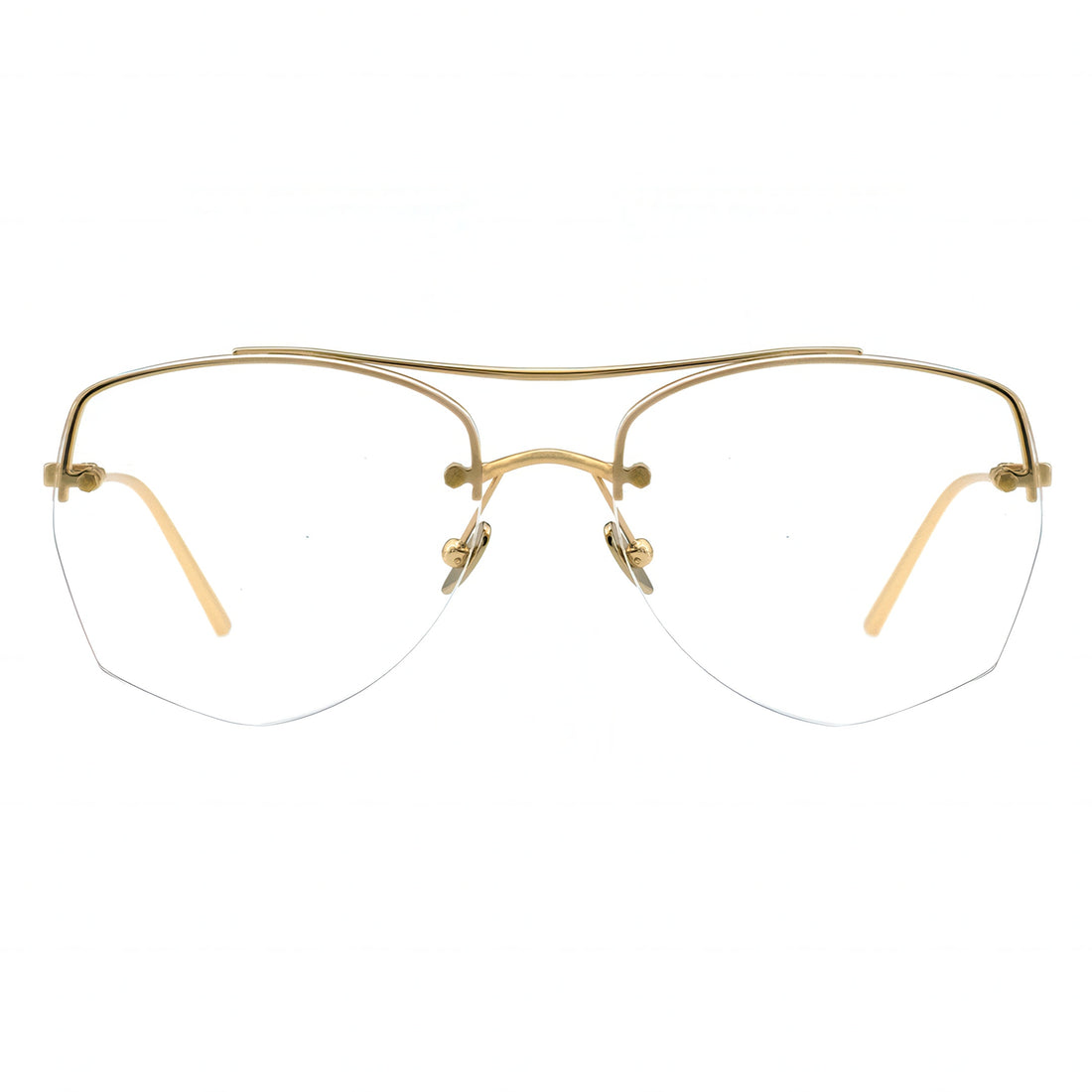 gold half-rim eyeglasses