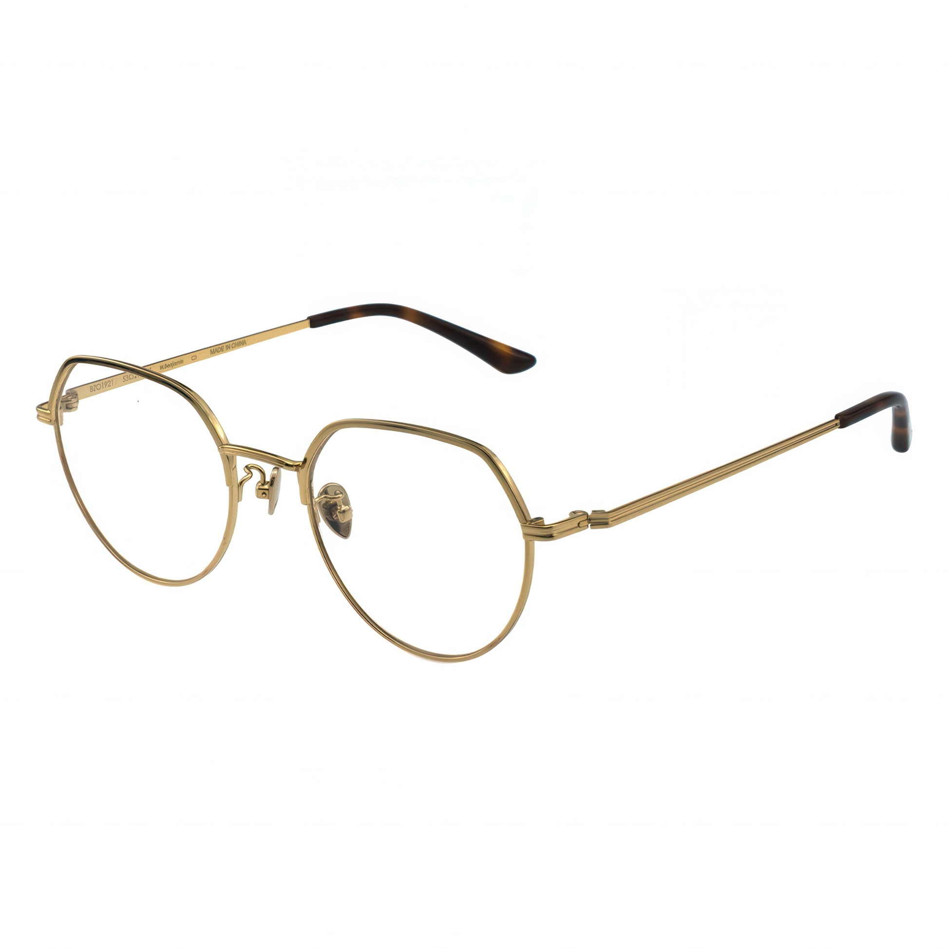 Gold eyeglasses on a white background