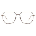 Pair of glasses with a geometric frame on a white background