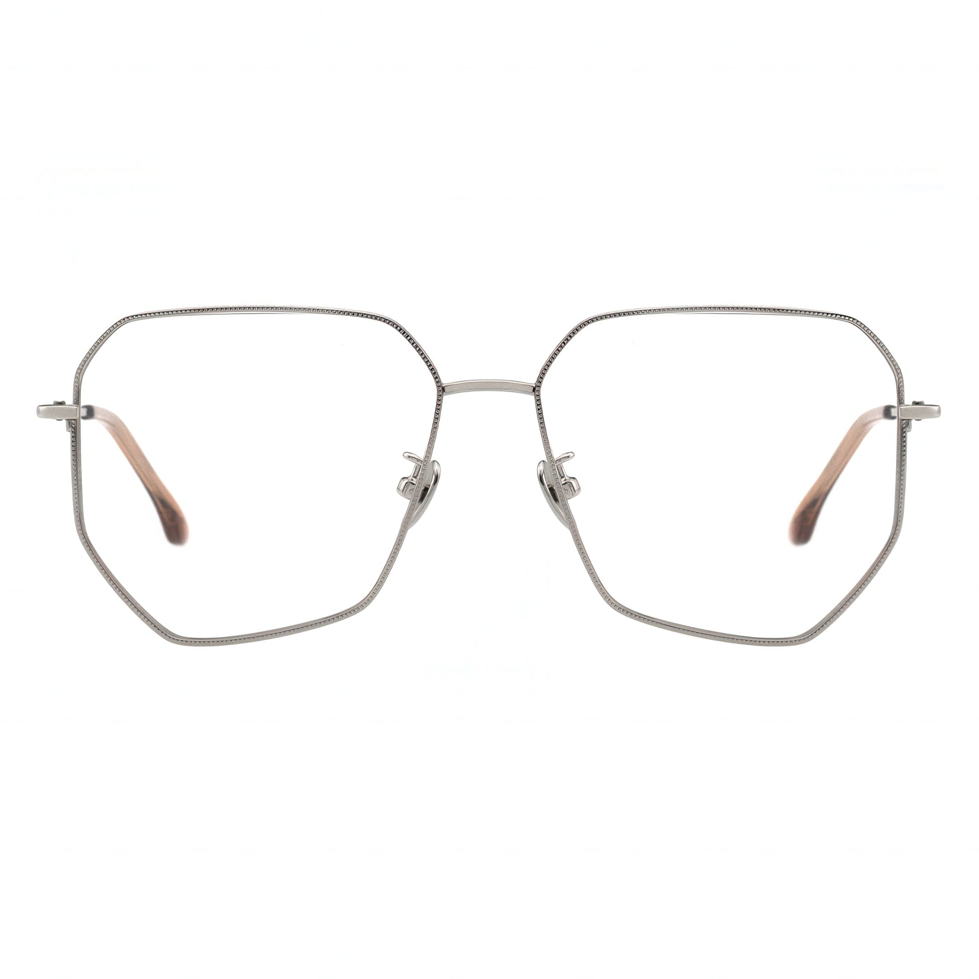 Metallic eyeglasses on a white background