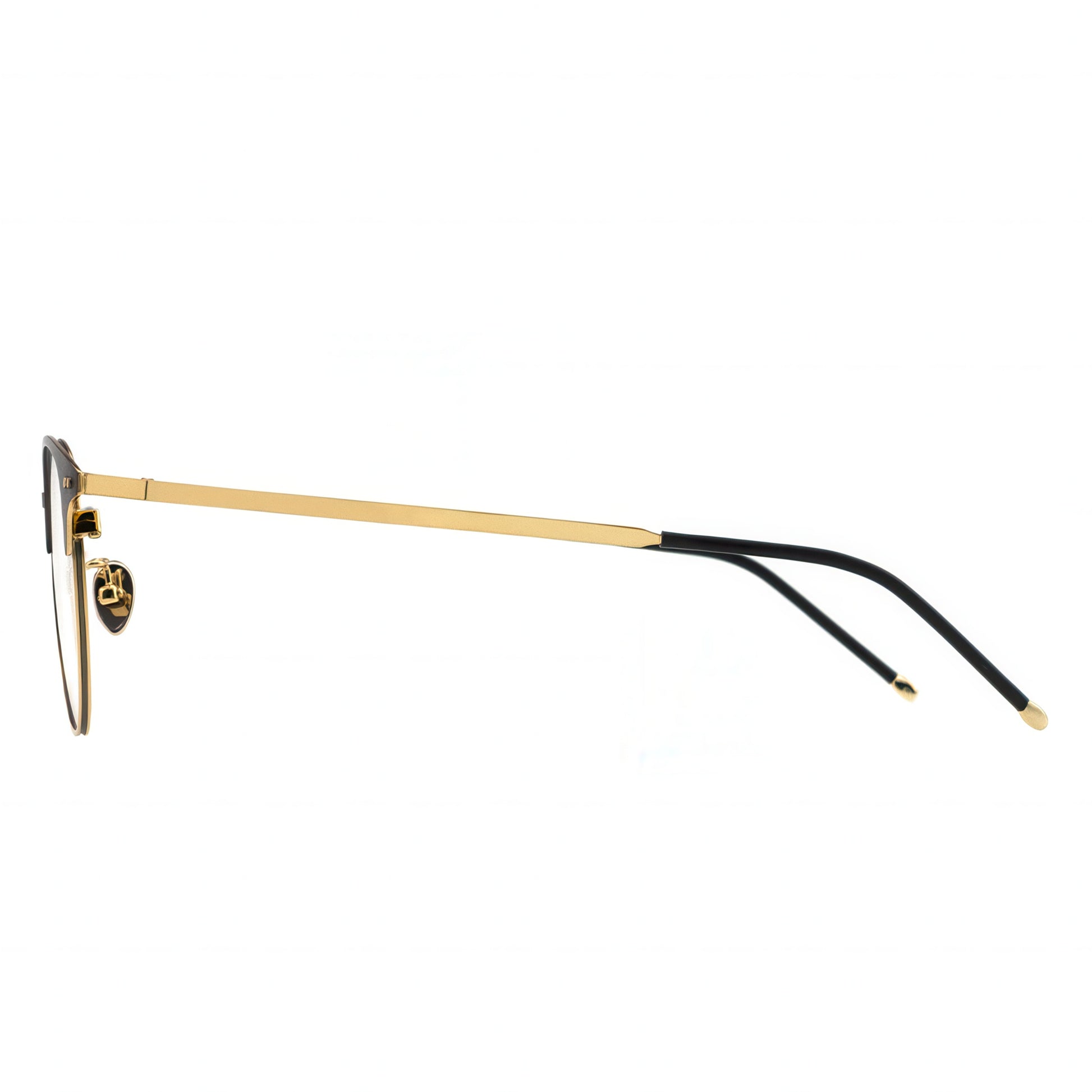 Sunglasses with gold and black frame on a white background