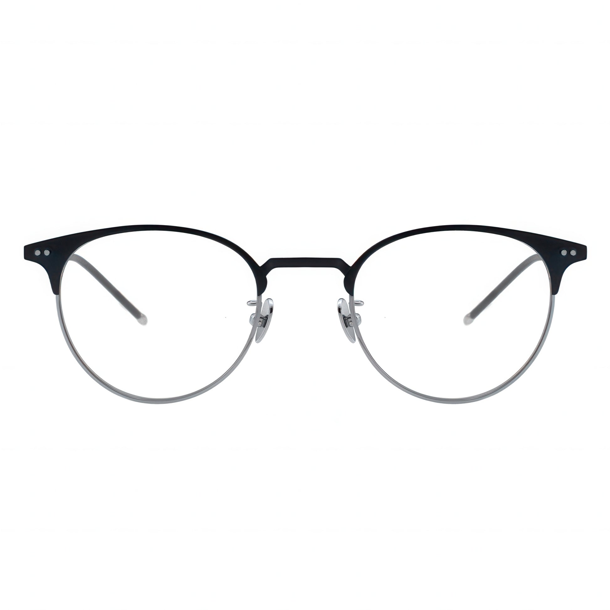 Round eyeglasses with black frames on a white background