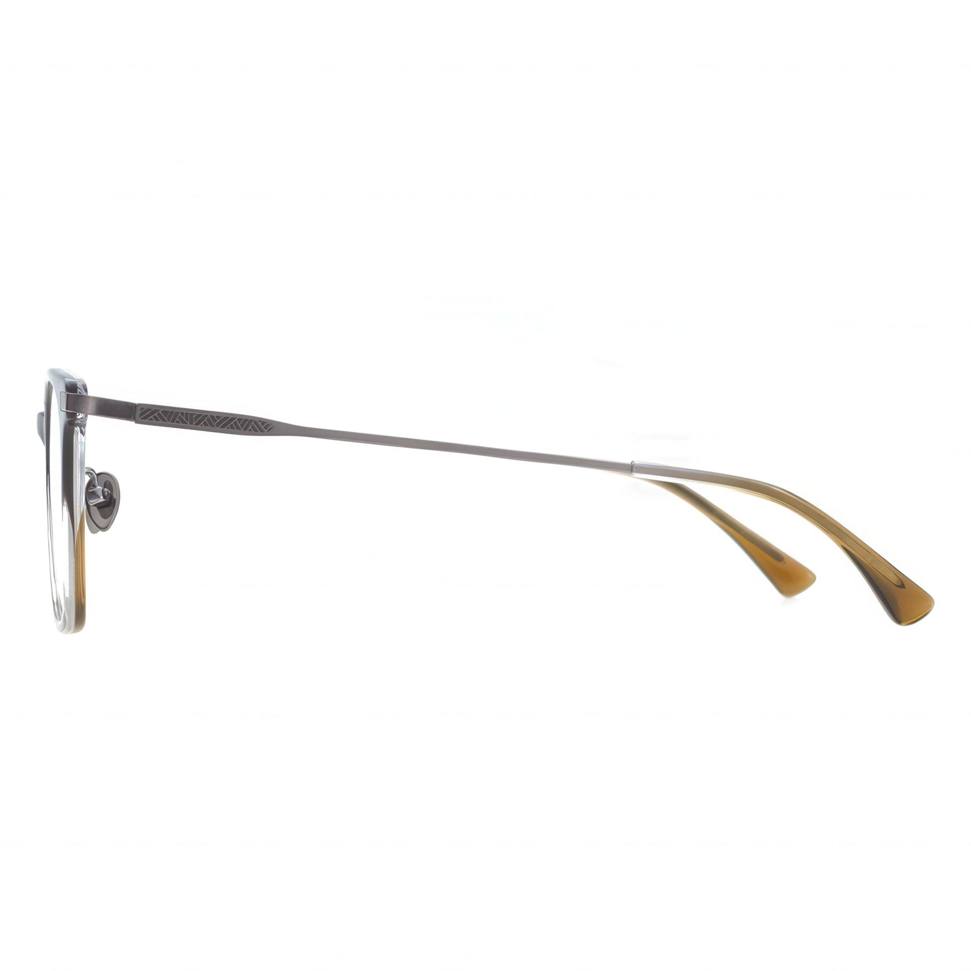 Eyeglasses with gold arms on a white background
