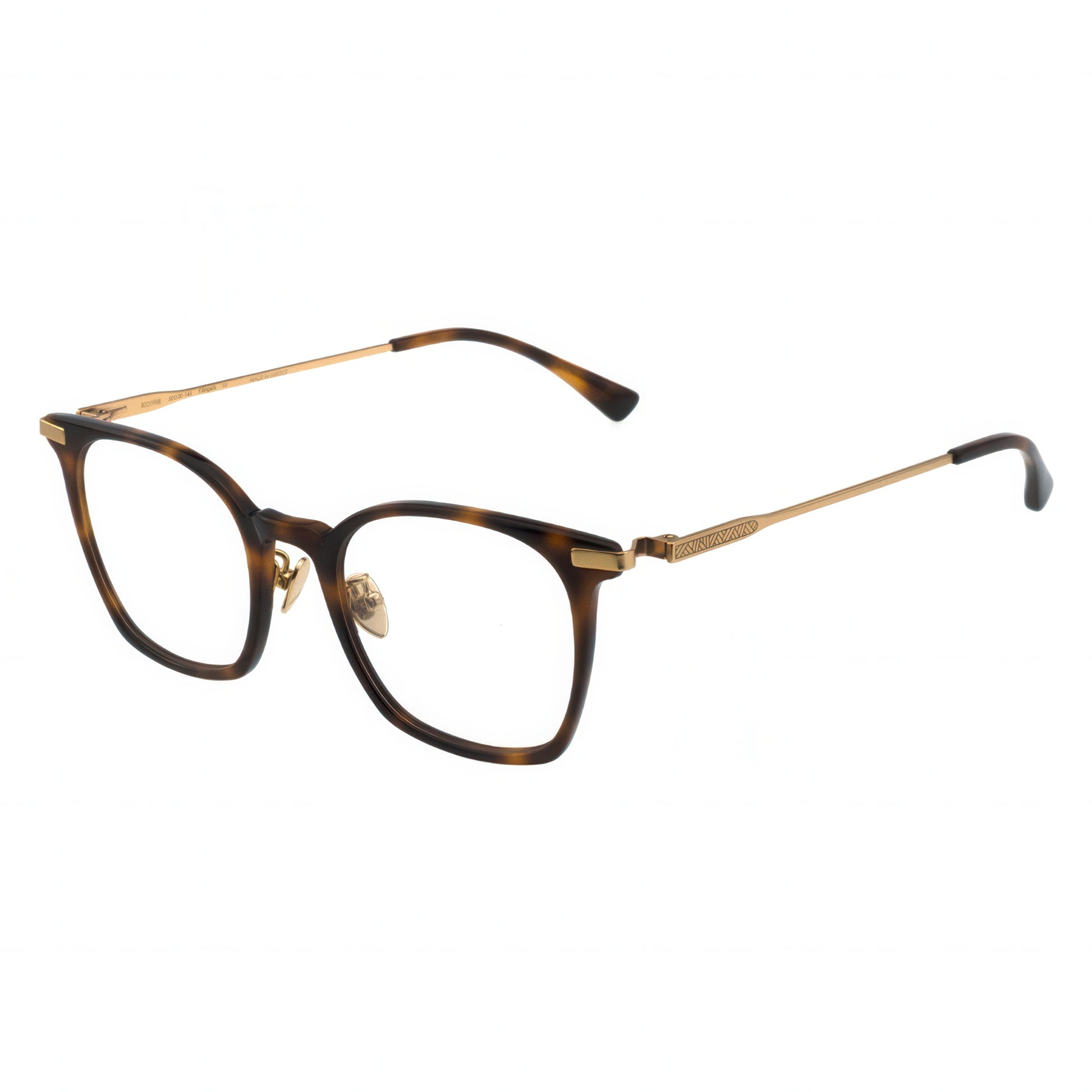 Eyeglasses with a tortoiseshell frame on a white background