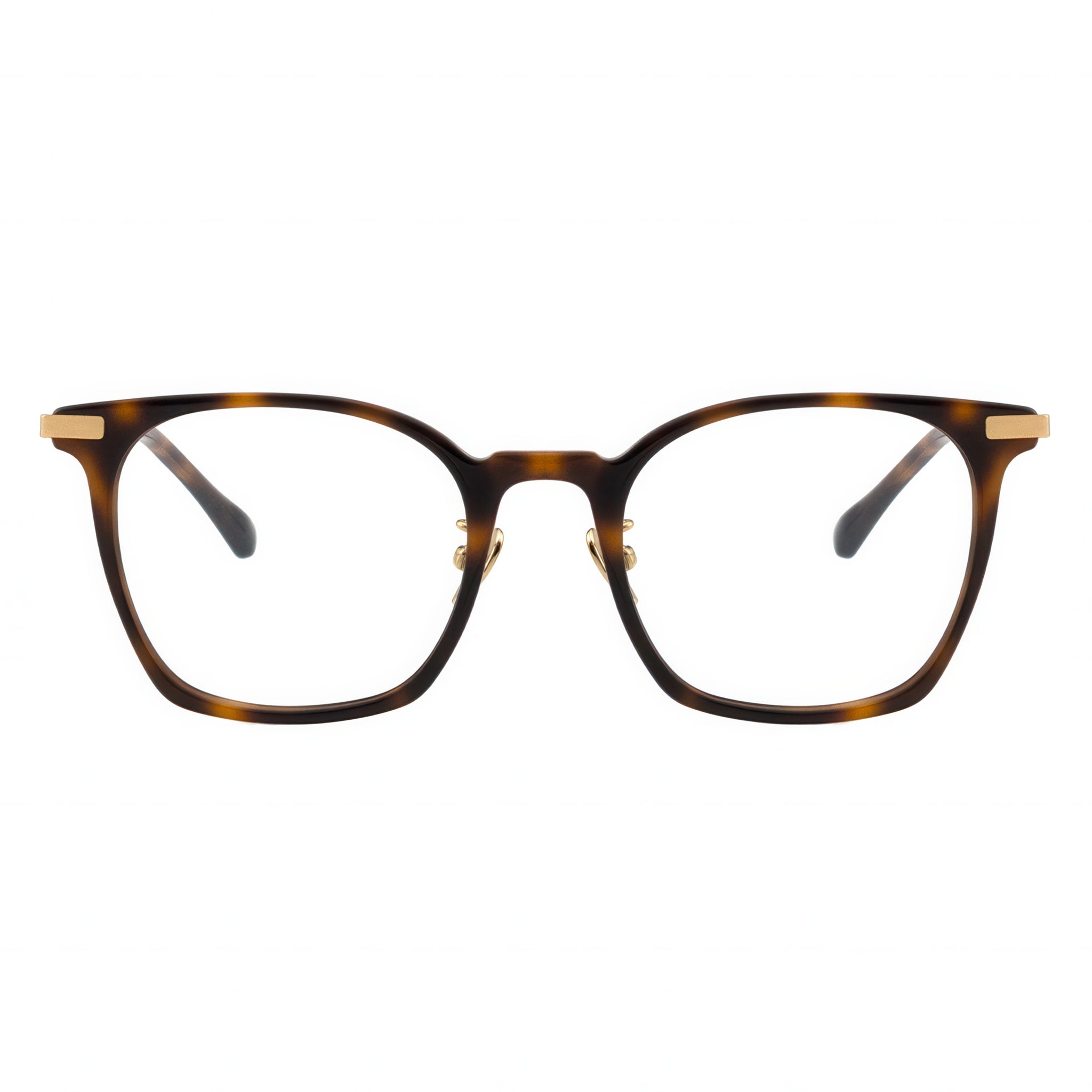 Tortoiseshell eyeglasses on a white background