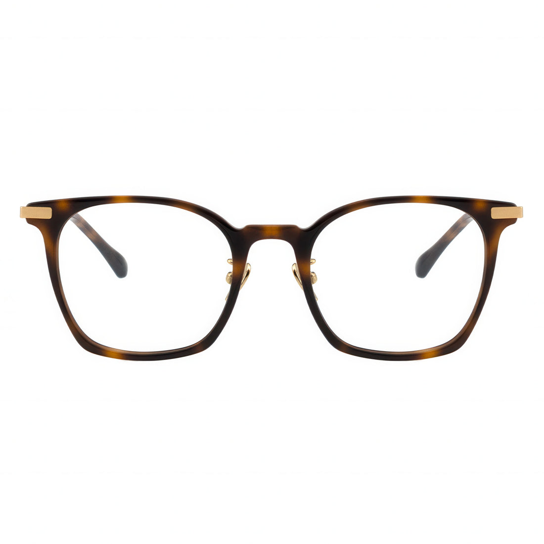 Tortoiseshell eyeglasses on a white background
