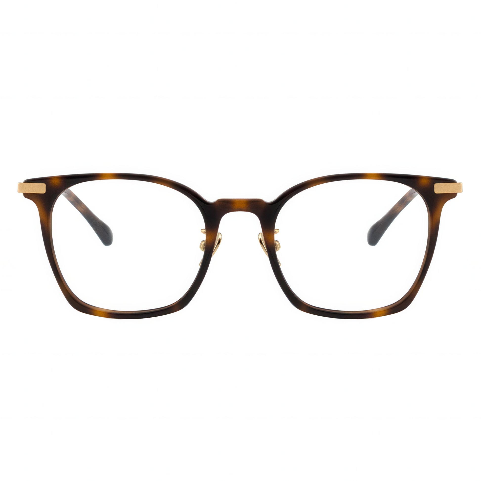 Tortoiseshell eyeglasses on a white background