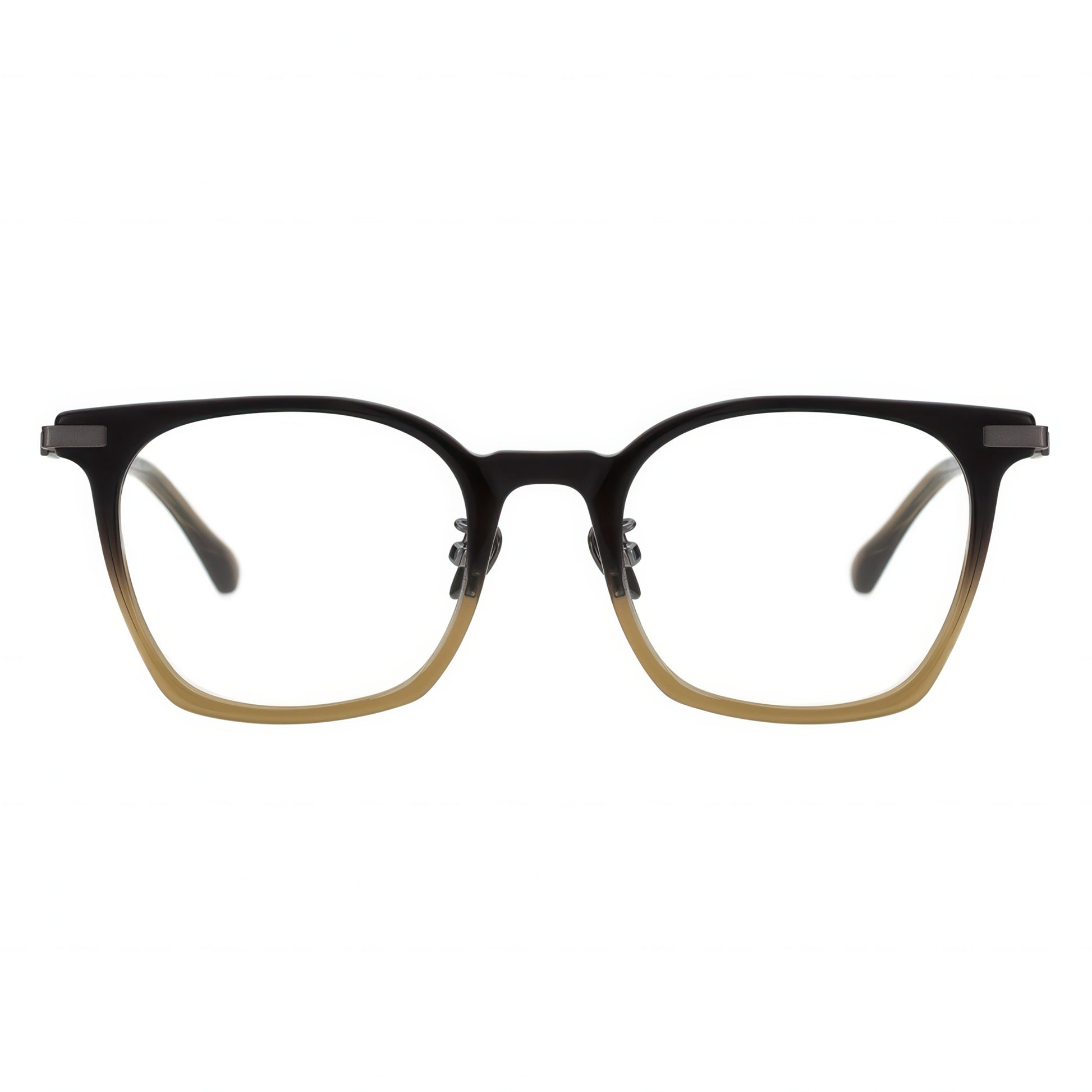 Black and gold eyeglasses on a white background