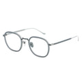 Round eyeglasses with a silver frame 