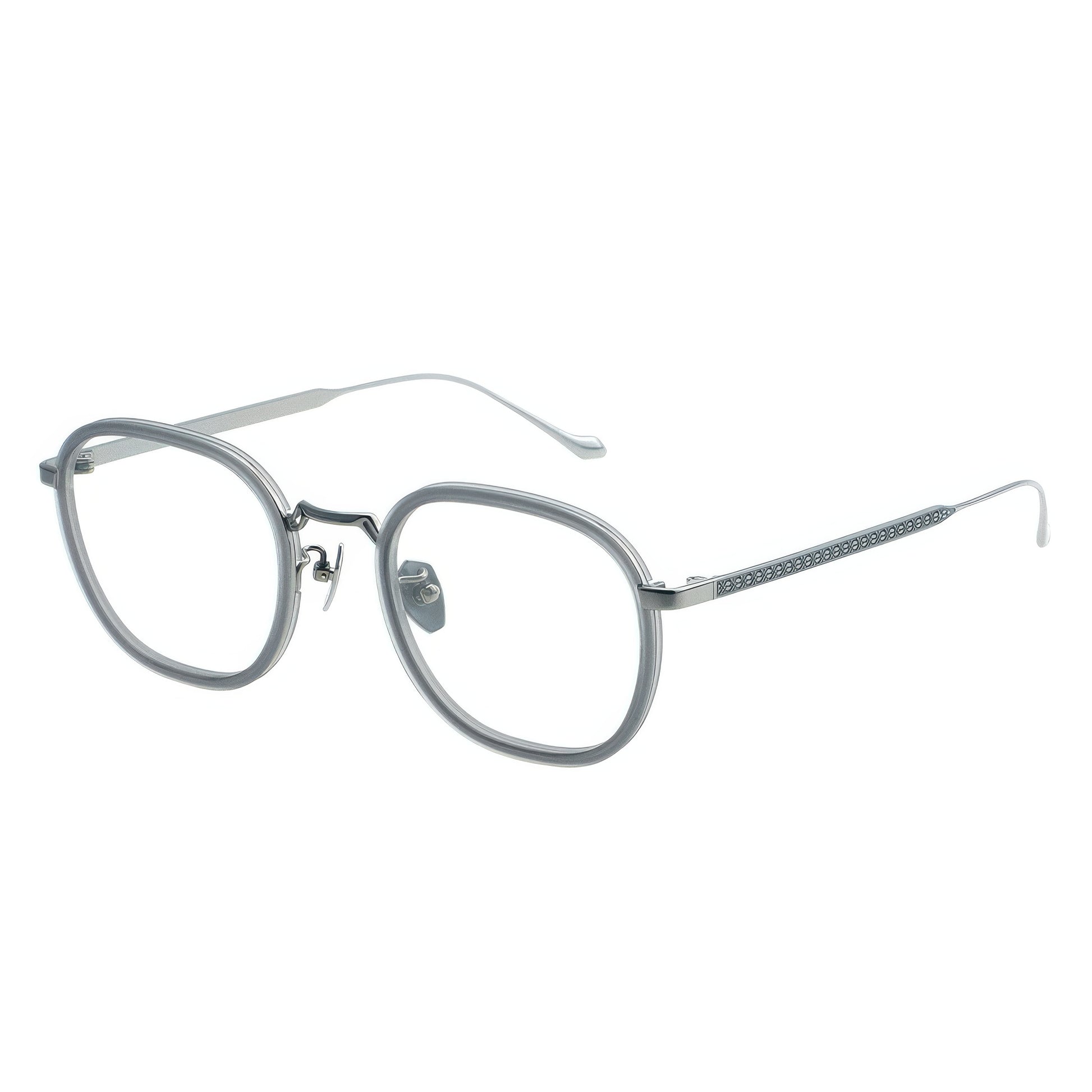 Round eyeglasses with a silver frame 