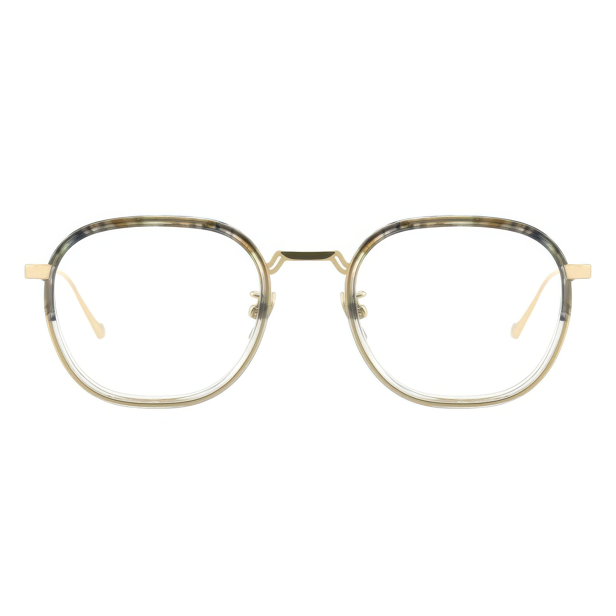 Round eyeglasses with gold frame