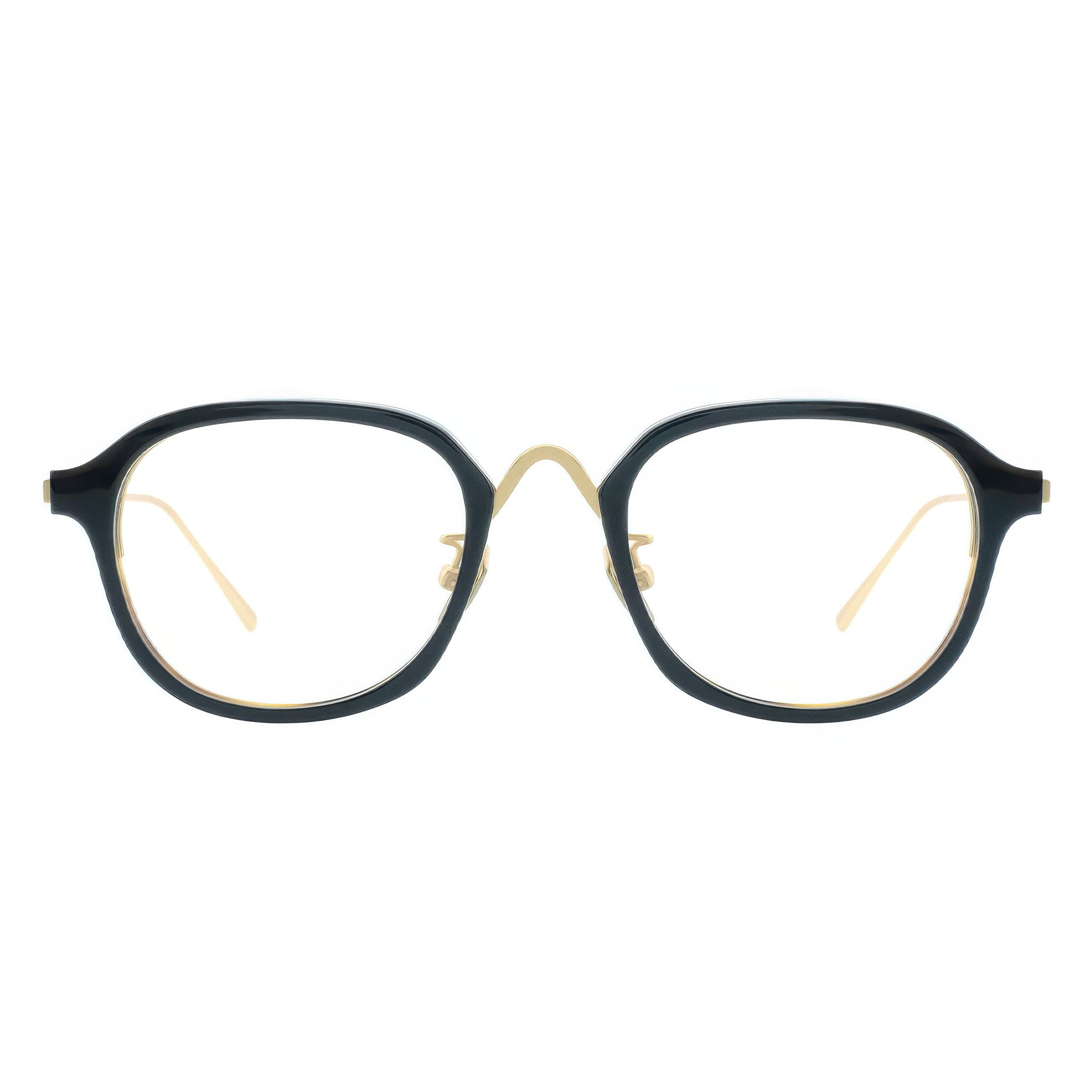 Black eyeglasses with gold accents