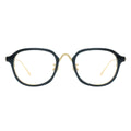 Black eyeglasses with gold accents