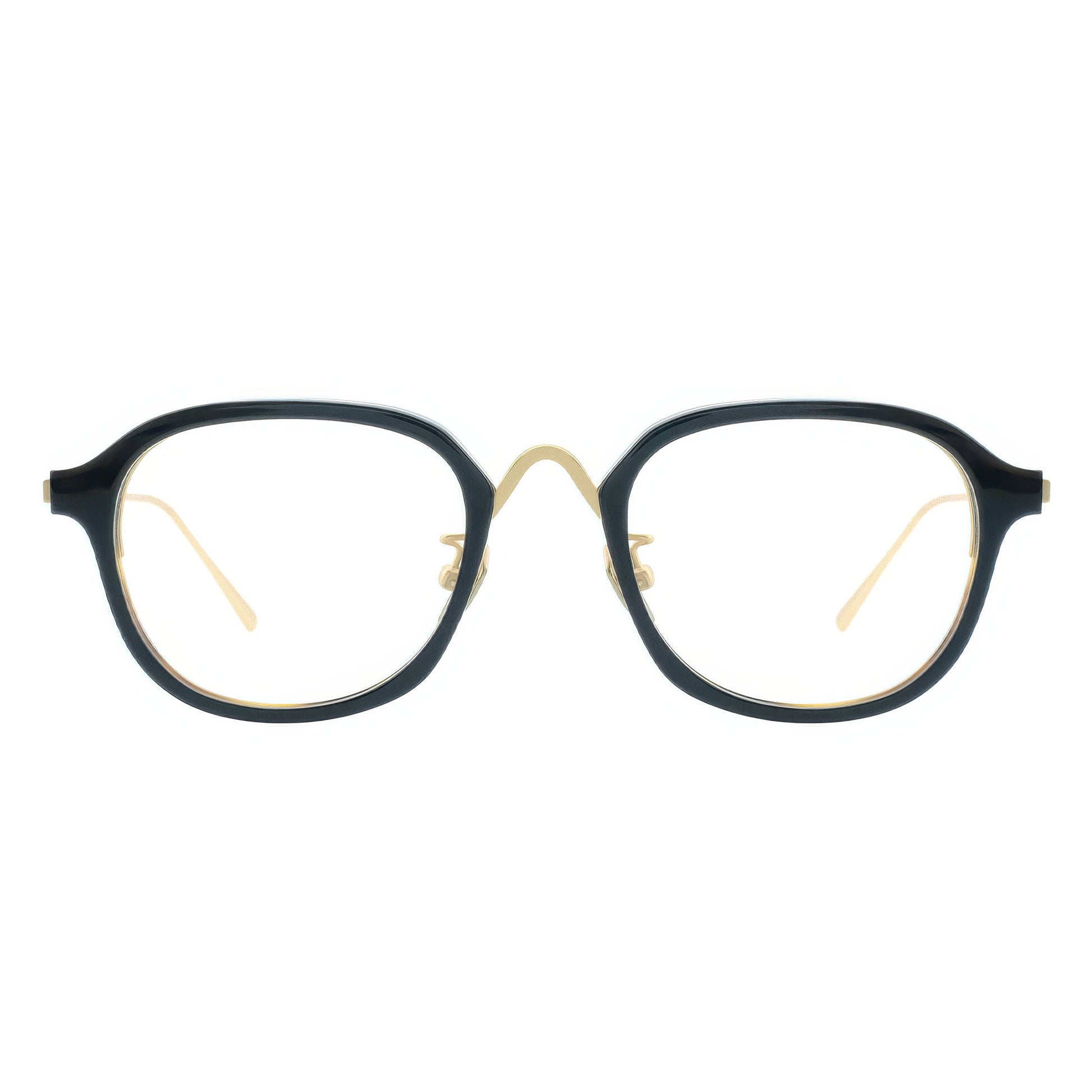 Black eyeglasses with gold accents