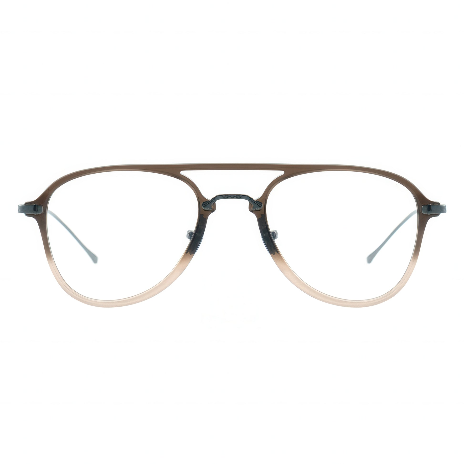 Pair of eyeglasses with a brown two-tone frame 