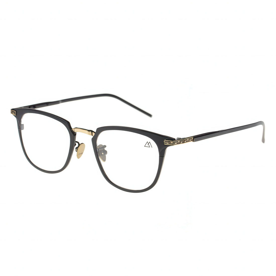 brown eyeglasses with gold accent
