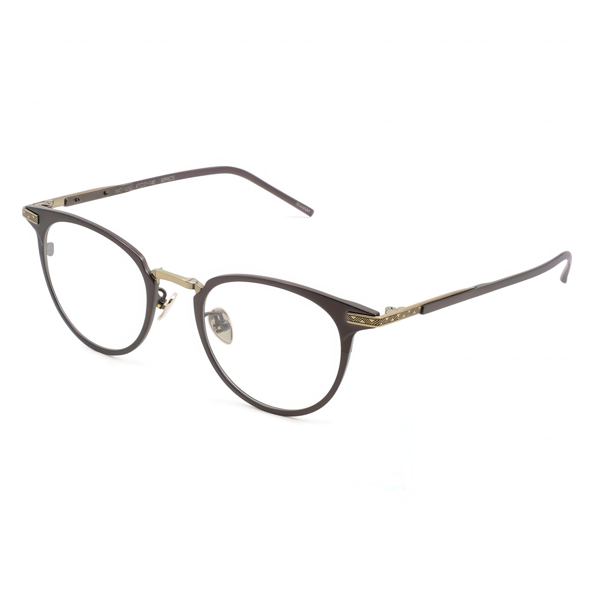brown eyeglasses with gold accent