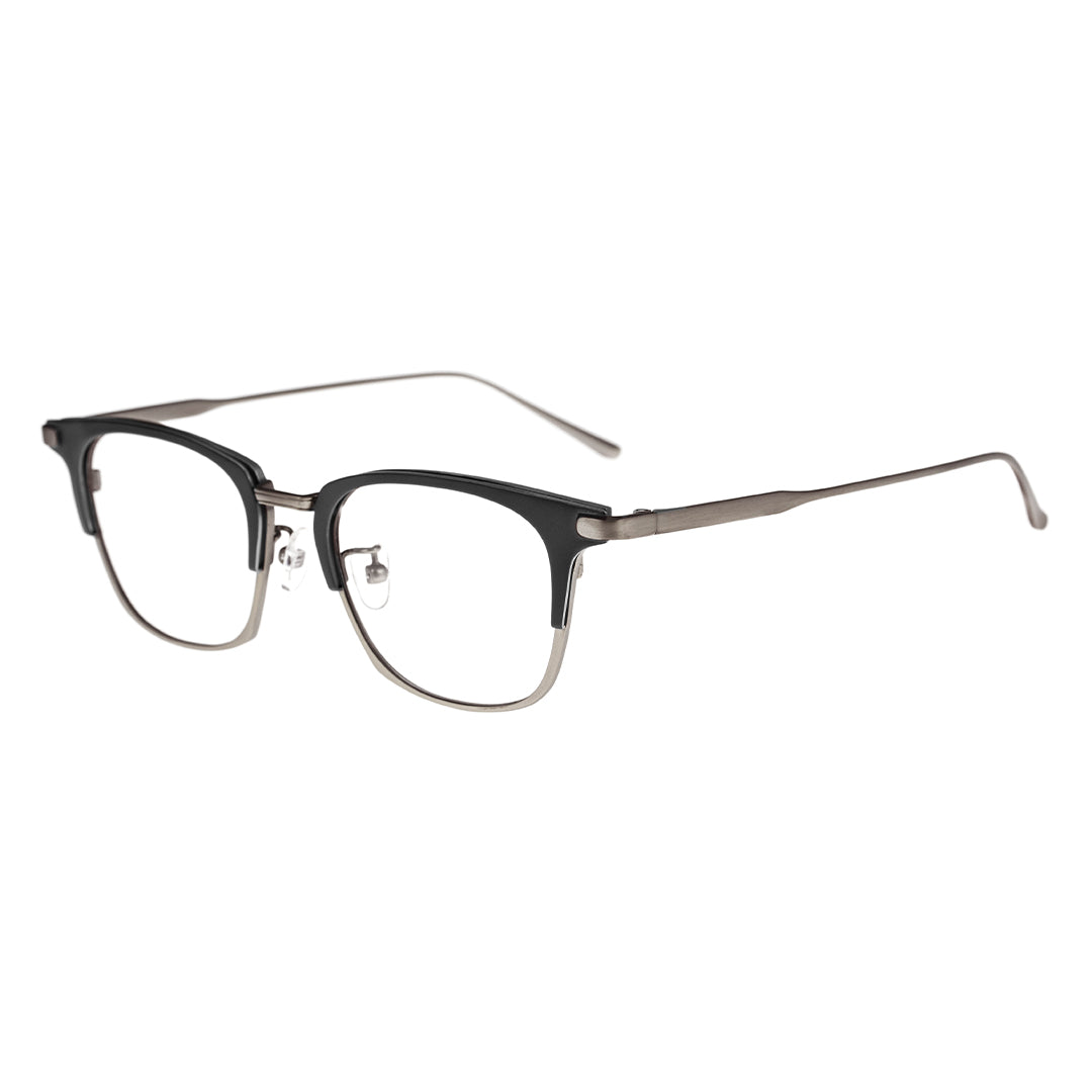 A pair of rectangular two-tone metal eyeglasses.