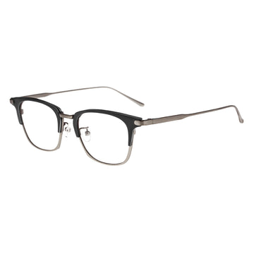 A pair of rectangular two-tone metal eyeglasses.