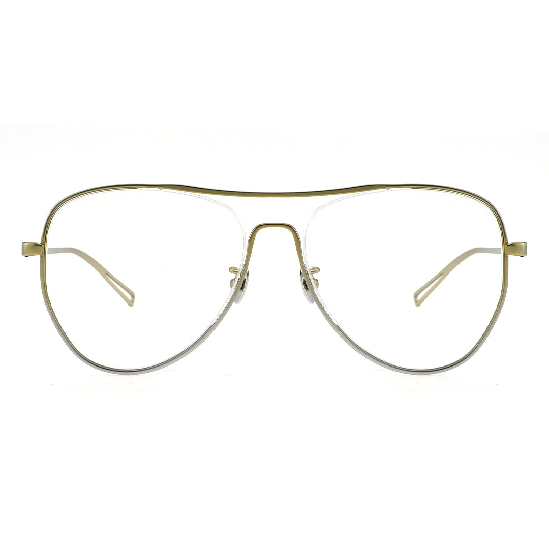 a pair of matte gold and silver frame glasses